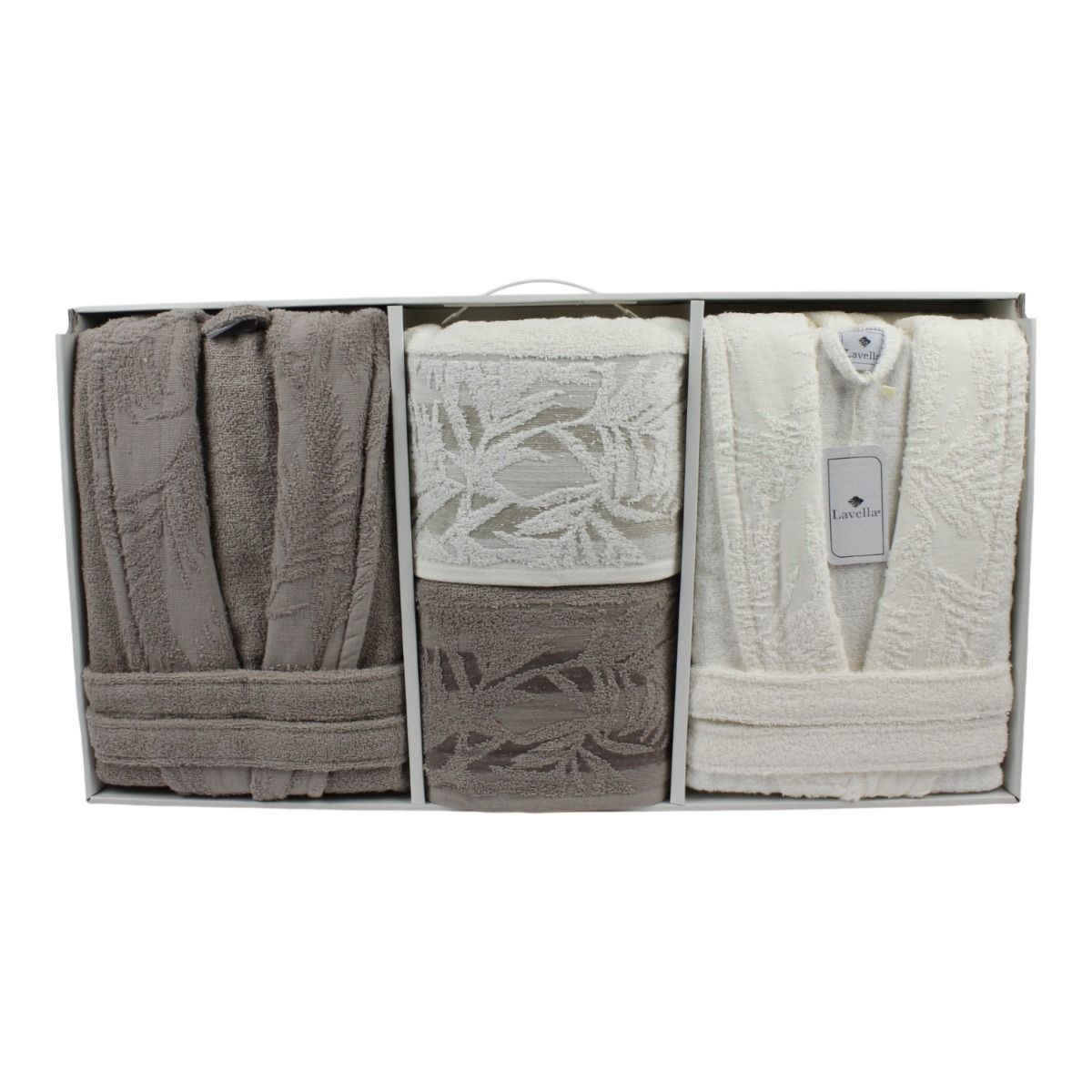 Bademantel - Wellness Set Duru 6-teiliges Luxus Set aus Baumwolle Beige-Creme