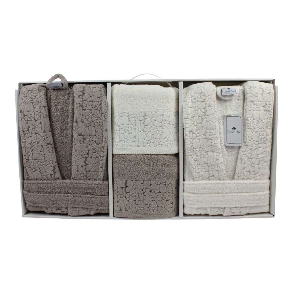 Bademantel - Wellness Set Vera 6-teiliges Luxus Set aus Baumwolle Beige-Creme