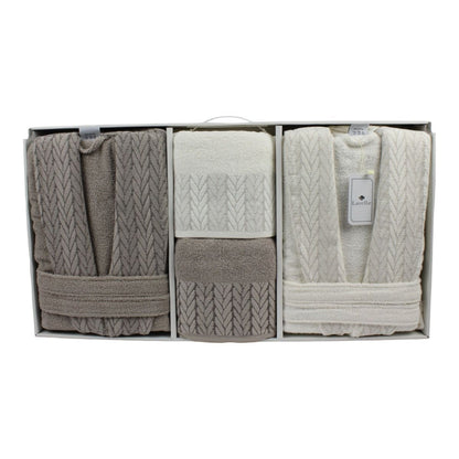Bademantel - Wellness Set Sena 6-teiliges Luxus Set aus Baumwolle Beige-Creme