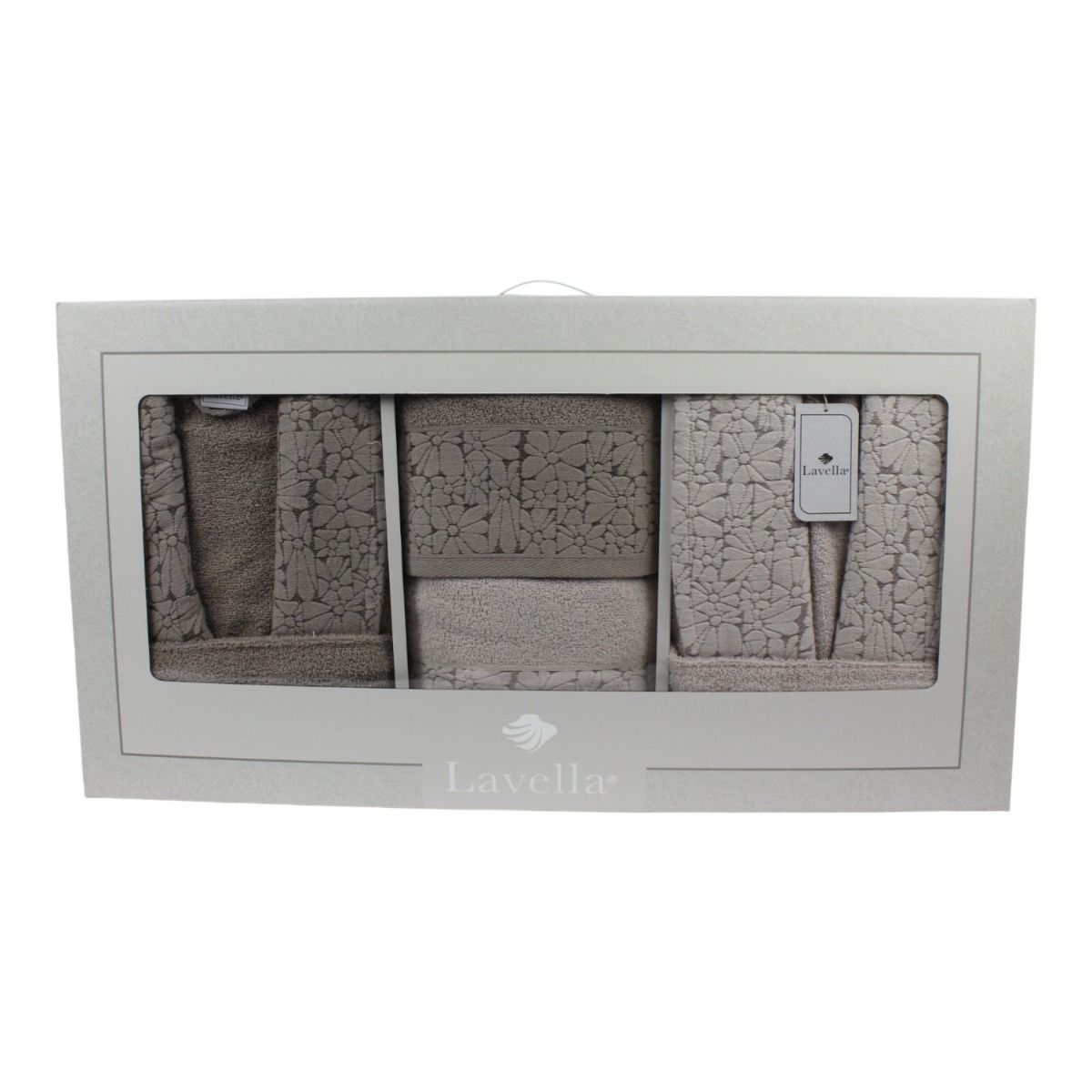 Bademantel - Wellness Set Vera 6-teiliges Luxus Set aus Baumwolle Beige-Hellbeige