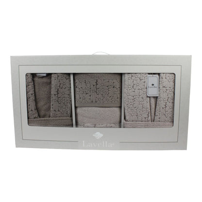 Bademantel - Wellness Set Vera 6-teiliges Luxus Set aus Baumwolle Beige-Hellbeige
