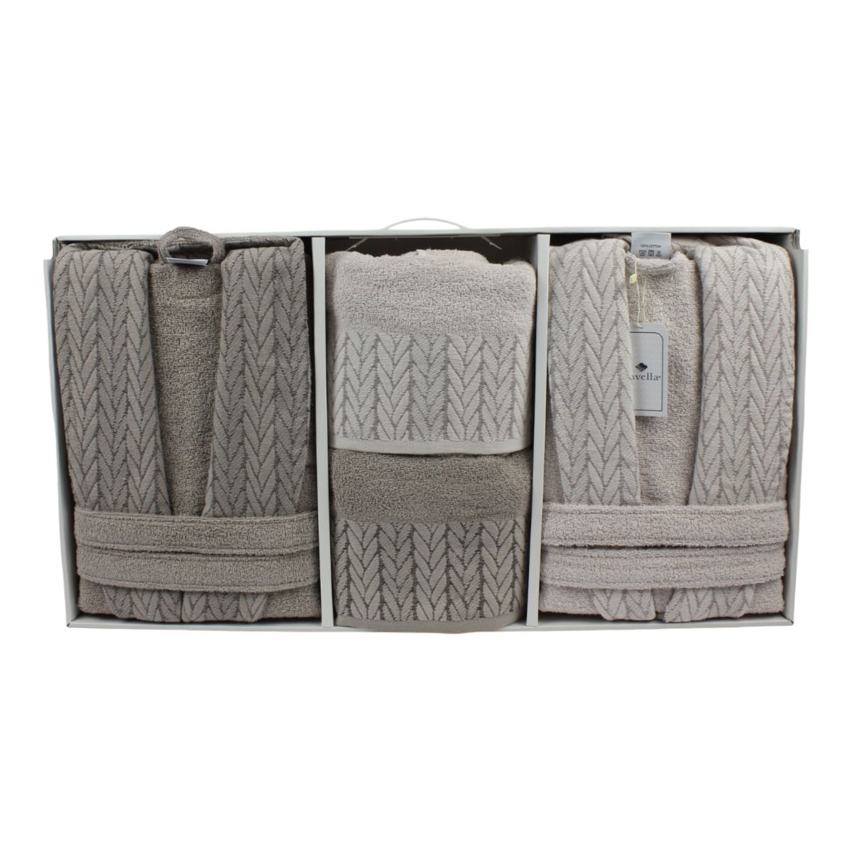 Bademantel - Wellness Set Sena 6-teiliges Luxus Set aus Baumwolle Beige-Hellbeige