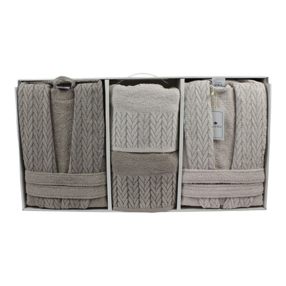 Bademantel - Wellness Set Sena 6-teiliges Luxus Set aus Baumwolle Beige-Hellbeige