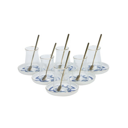 Bricard Ottomans 02 Teeglas-Set mit Keramik-Untersetzern – 18-teilig Blau