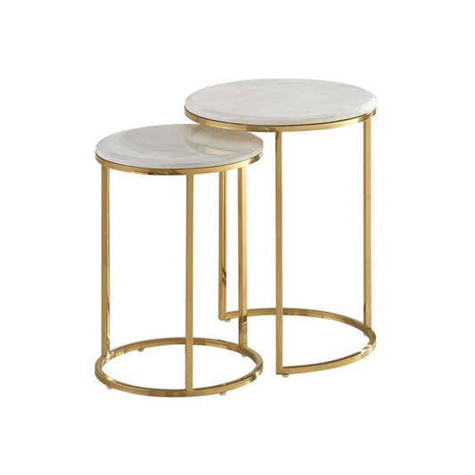 BOLOGNA Beistelltisch 2-tlg. – Marmoroptik & Gold | Ø45 x 58 cm