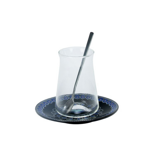 Bricard Boncuk Teeglas-Set mit Porzellan-Untersetzern – 18-teilig Blau