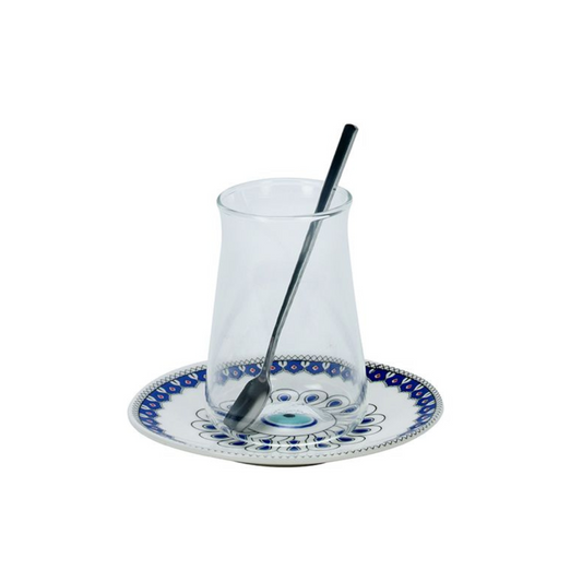 Bricard Boncuk Teeglas-Set mit Porzellan-Untersetzern – 18-teilig Weiß