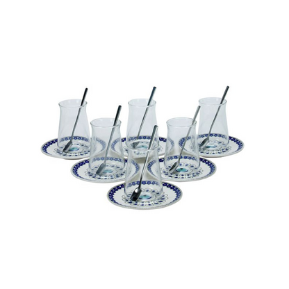 Bricard Boncuk Teeglas-Set mit Porzellan-Untersetzern – 18-teilig Weiß