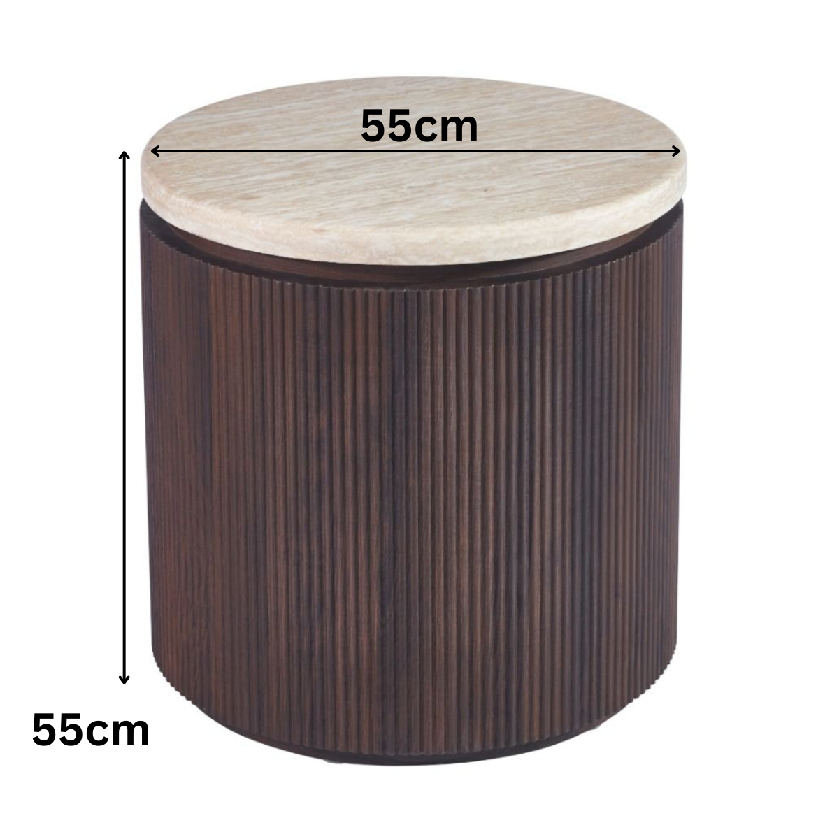 Beistelltisch Bondo mit Travertin Tischplatte in edlem Säulenstil Ø55x55 CM braun