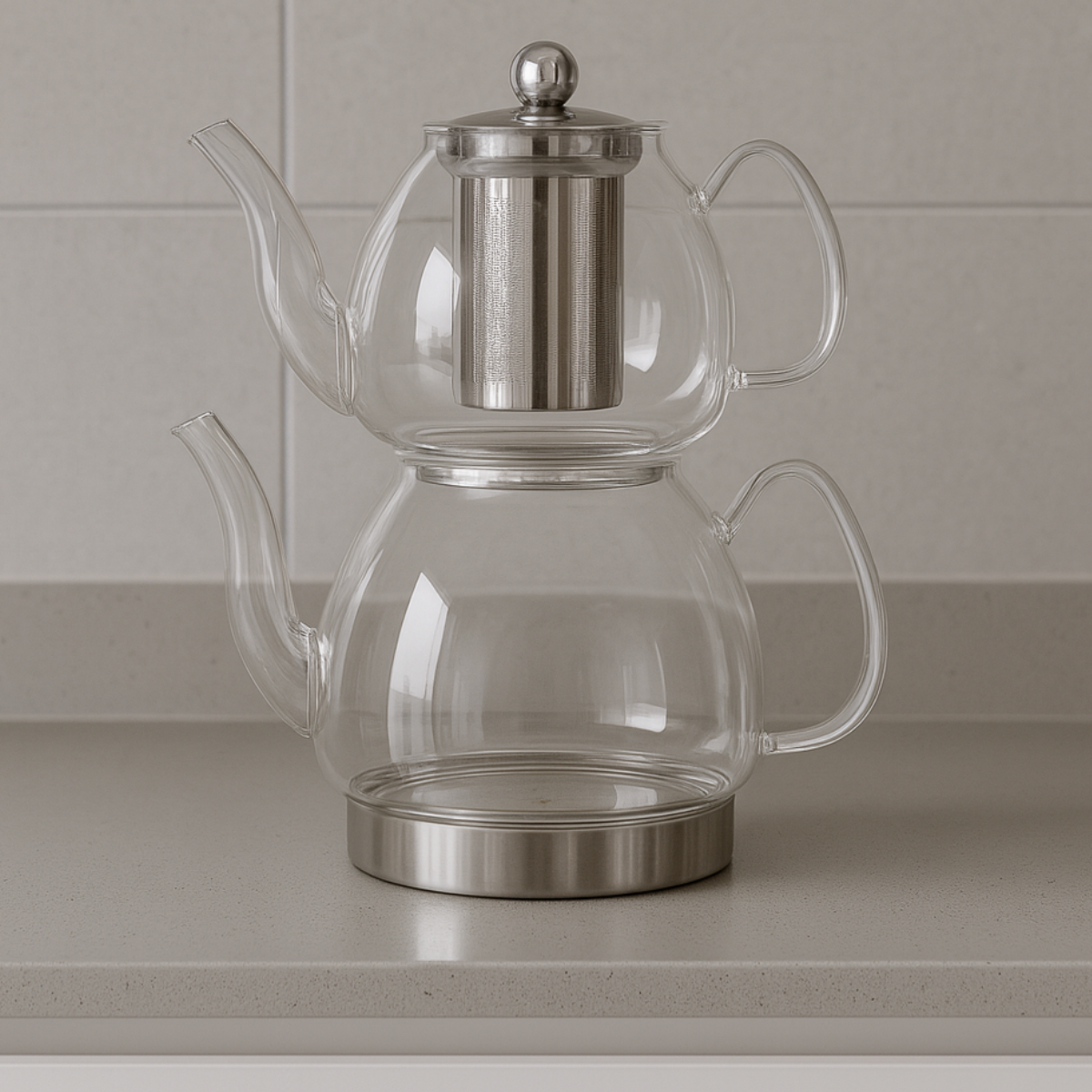 Teekanne Bora 2er Set transparent Glas 1,0/2,0 L edel