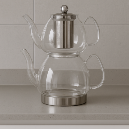 Teekanne Bora 2er Set transparent Glas 1,0/2,0 L edel