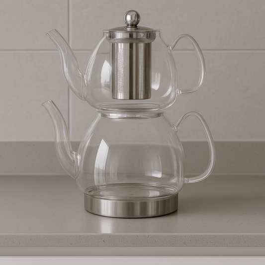 Teekanne Bora 2er Set transparent Glas 1,0/2,0 L edel