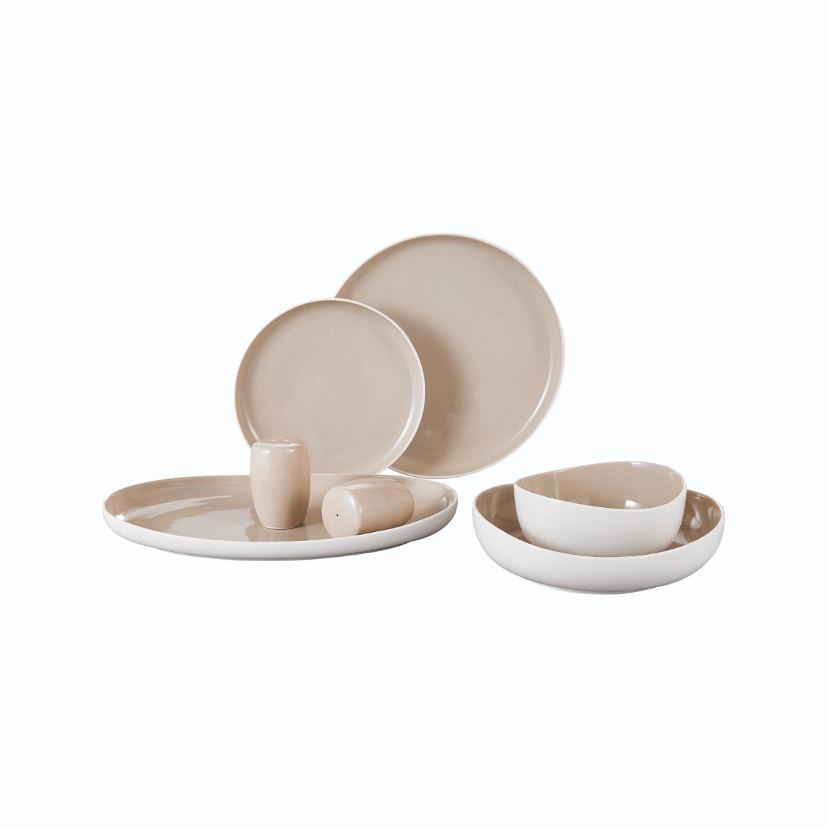 Bricard Colmar Geschirr-Set weiß-beige 27-tlg. 6 Personen Porzellan