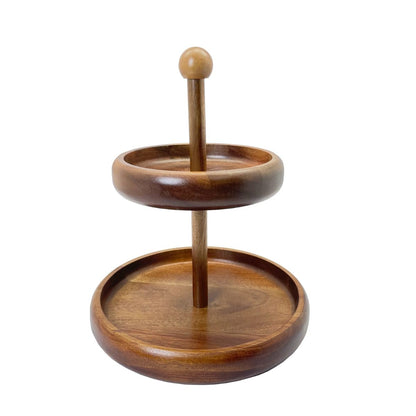 Etagere 2-stufiger Massivholz-Ständer im Soft-Edge-Design Akazie Holz Ø 30 cm