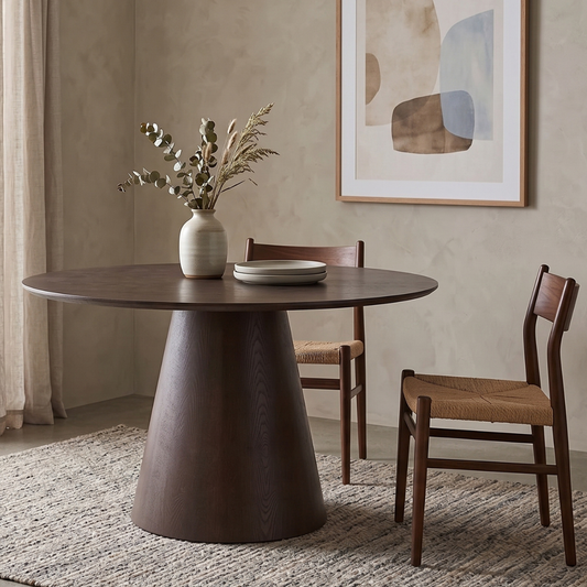 Esstisch LUCAS Runder Esszimmertisch mit konischem Säulenfuß in natürlicher Holzoptik 120 cm