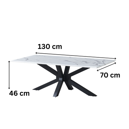 Edler Couchtisch mit echter Marmorplatte – 130x70x46H CM Weiß