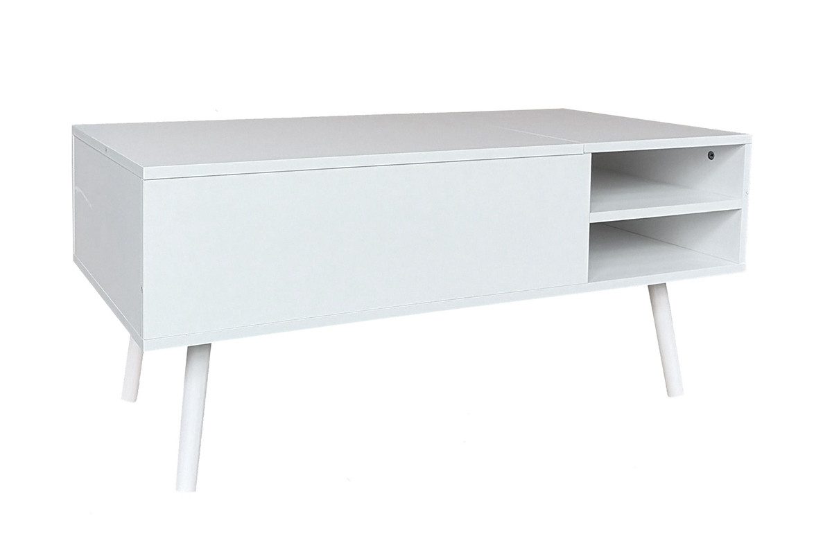 Couchtisch MALMÖ mit Lift-Top Funktion & verstecktem Stauraum, 100x50 cm weiß