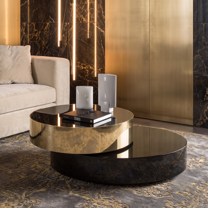 Design-Couchtisch ORBIT ROTATE Runder Wohnzimmertisch mit 360°-Drehfunktion