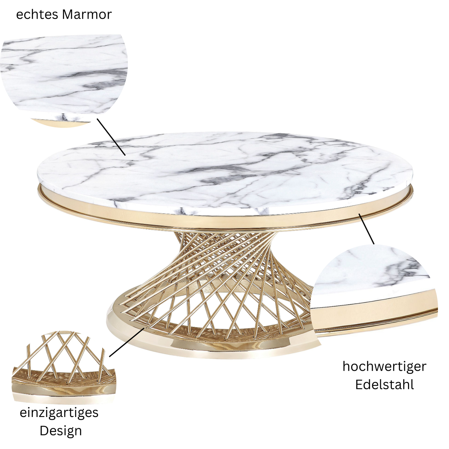 Couchtisch echtes Marmor weiß gold 100cm