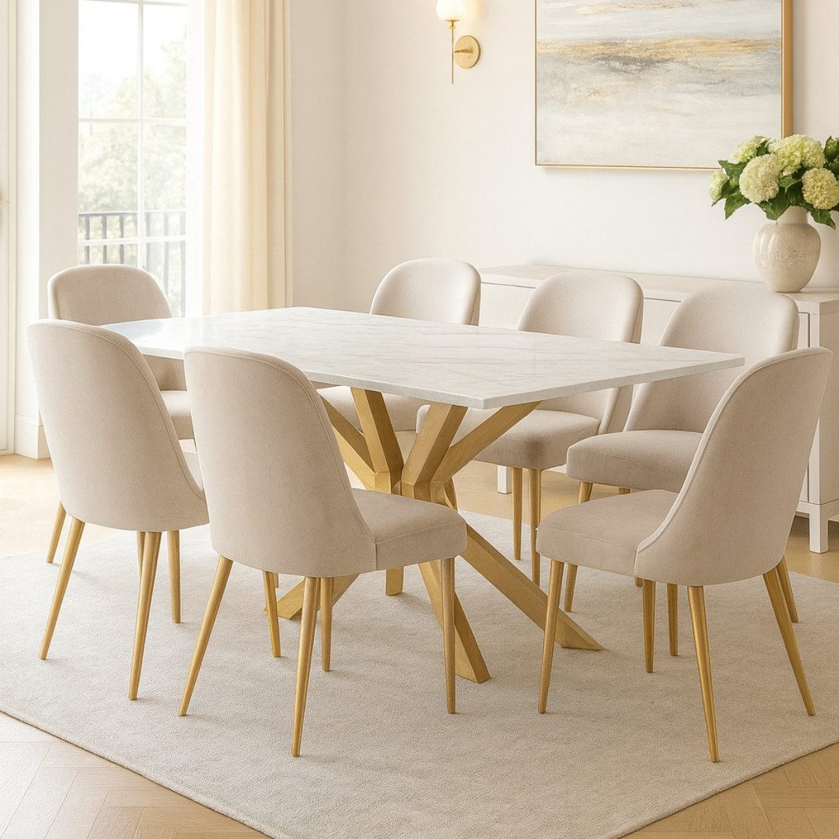 Esstisch Terni mit edlen Edelstahlbeinen Glas/Marmoroptik Tischplatte 180cm