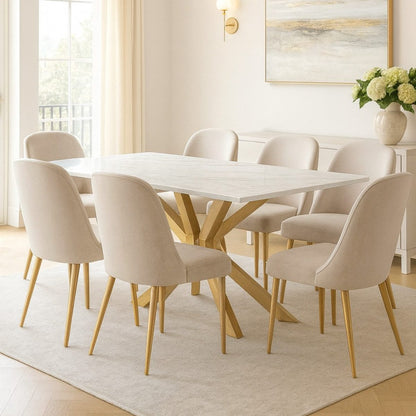 Esstisch Terni mit edlen Edelstahlbeinen Glas/Marmoroptik Tischplatte 180cm