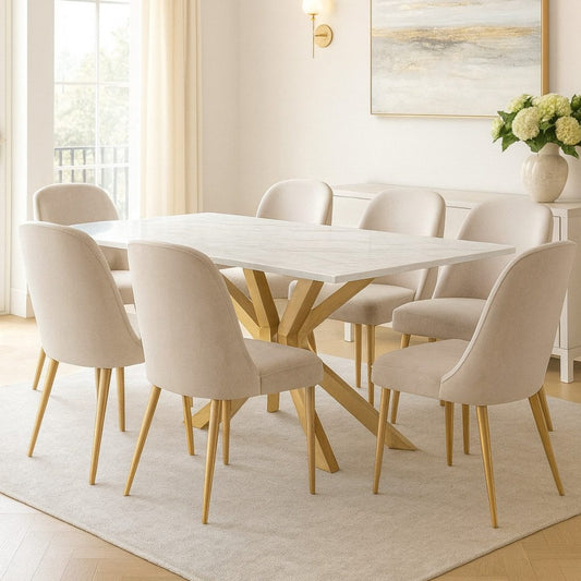 Esstisch Terni mit edlen Edelstahlbeinen Glas/Marmoroptik Tischplatte 180cm