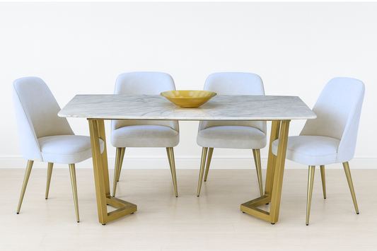 Esstisch Marmor – 170 x 90 x 75 cm Silberfarbenes Metallgestell & edle Marmorplatte
