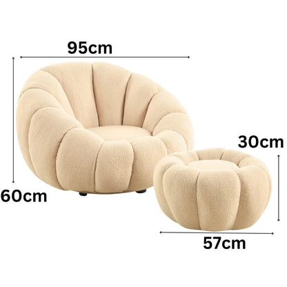 Drehsessel Kürbis Sessel 360° Drehfunktion Relaxsessel inkl. Hocker Beige