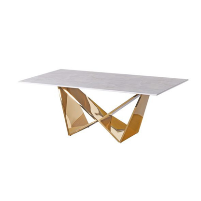 Design-Couchtisch CENTO Rechteckiger Wohnzimmertisch in Marmor-Optik mit geometrischem Edelstahl-Gestell (130 x 70 cm)