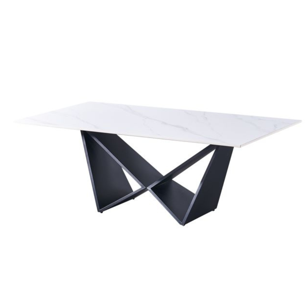 Design-Couchtisch CENTO Rechteckiger Wohnzimmertisch in Marmor-Optik mit geometrischem Edelstahl-Gestell (130 x 70 cm) Schwarz