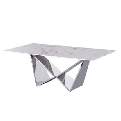 Design-Couchtisch CENTO Rechteckiger Wohnzimmertisch in Marmor-Optik mit geometrischem Edelstahl-Gestell (130 x 70 cm)