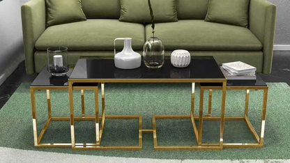 Melissa Gold Couchtisch Beistelltisch Set schwarzes Glas 3 teilig