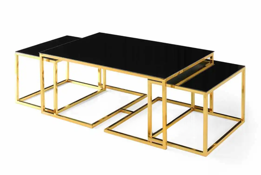 Melissa Gold Couchtisch Beistelltisch Set schwarzes Glas 3 teilig