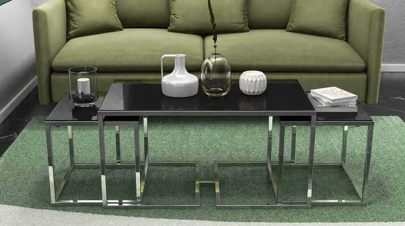 Melissa Gold Couchtisch Beistelltisch Set schwarzes Glas 3 teilig