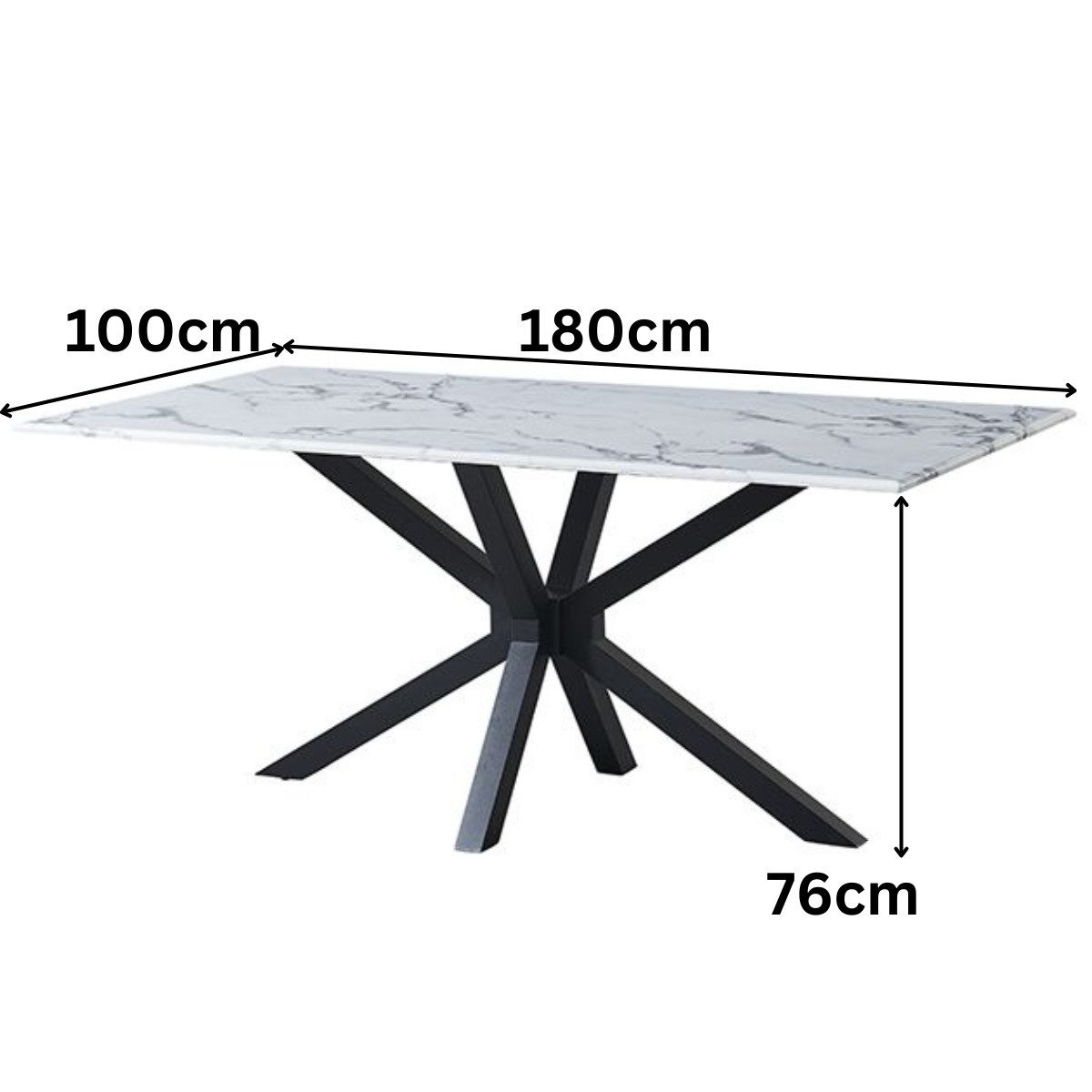 Esstisch Terni mit edlen Edelstahlbeinen Glas/Marmoroptik Tischplatte 180cm