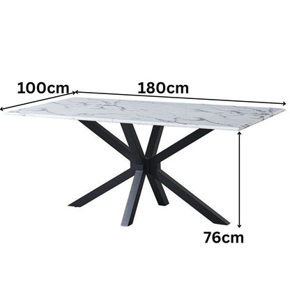 Esstisch Terni mit edlen Edelstahlbeinen Glas/Marmoroptik Tischplatte 180cm