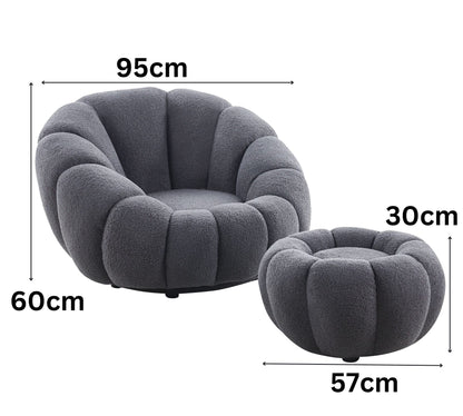 Drehsessel Kürbis Sessel 360° Drehfunktion Relaxsessel inkl. Hocker Grau