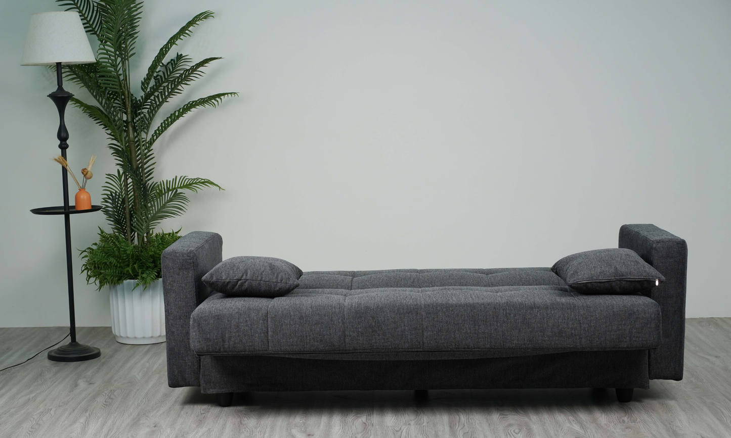 Sofa mit Schlaffunktion in Hochwertige graue Stoff inkl, 2 Rückenkissen