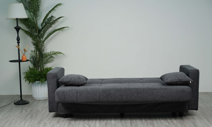 Sofa mit Schlaffunktion in Hochwertige graue Stoff inkl, 2 Rückenkissen