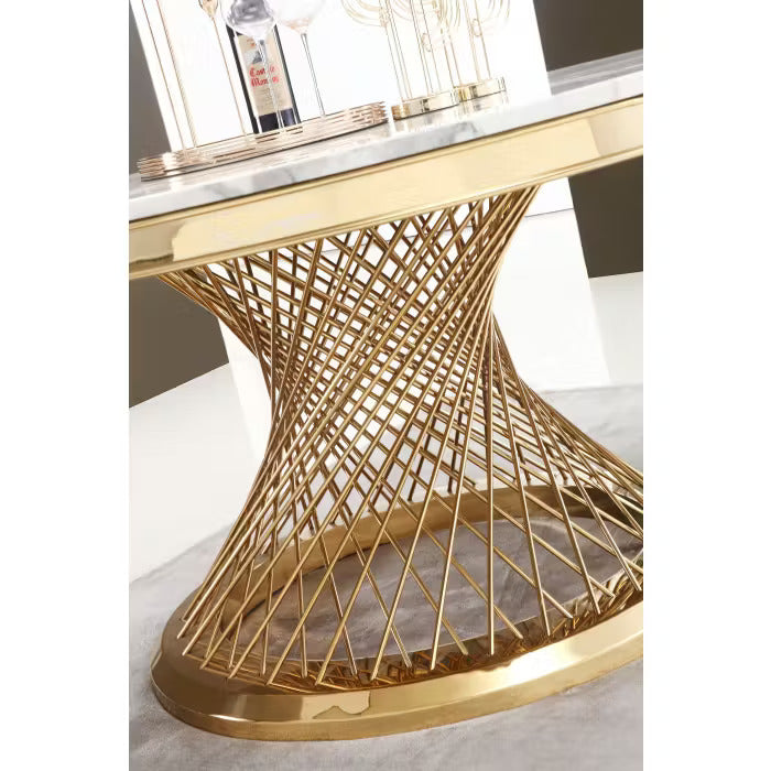 Wohnzimmertisch edler Esstisch echtes Marmor 130cm goldenes Edelstahlgestell