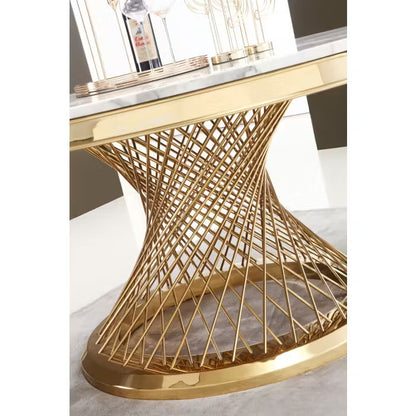 Wohnzimmertisch edler Esstisch echtes Marmor 130cm goldenes Edelstahlgestell