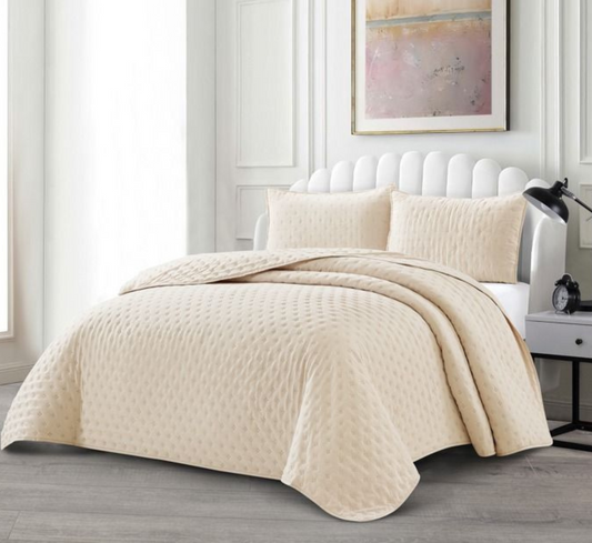 Tagesdecke Set Deren Überwurf Decke 3-Teilig 240 x 250 cm , atmungsaktiv 2-Personen Beige