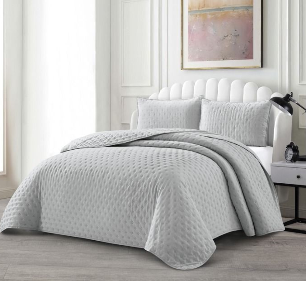 Tagesdecke Set Deren Überwurf Decke 3-Teilig 240 x 250 cm , atmungsaktiv 2-Personen Grau