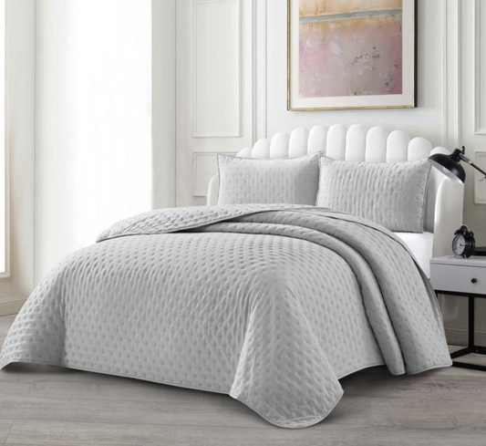 Tagesdecke Set Deren Überwurf Decke 3-Teilig 240 x 250 cm , atmungsaktiv 2-Personen Grau