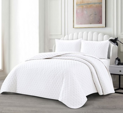 Tagesdecke Set Deren Überwurf Decke 3-Teilig 240 x 250 cm , atmungsaktiv 2-Personen Weiss