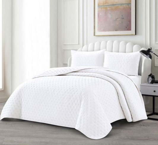 Tagesdecke Set Deren Überwurf Decke 3-Teilig 240 x 250 cm , atmungsaktiv 2-Personen Weiss
