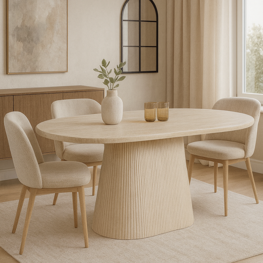Esstisch Desio massive Travertin Tischplatte edle Tischbeine im Säulenstil 200cm beige