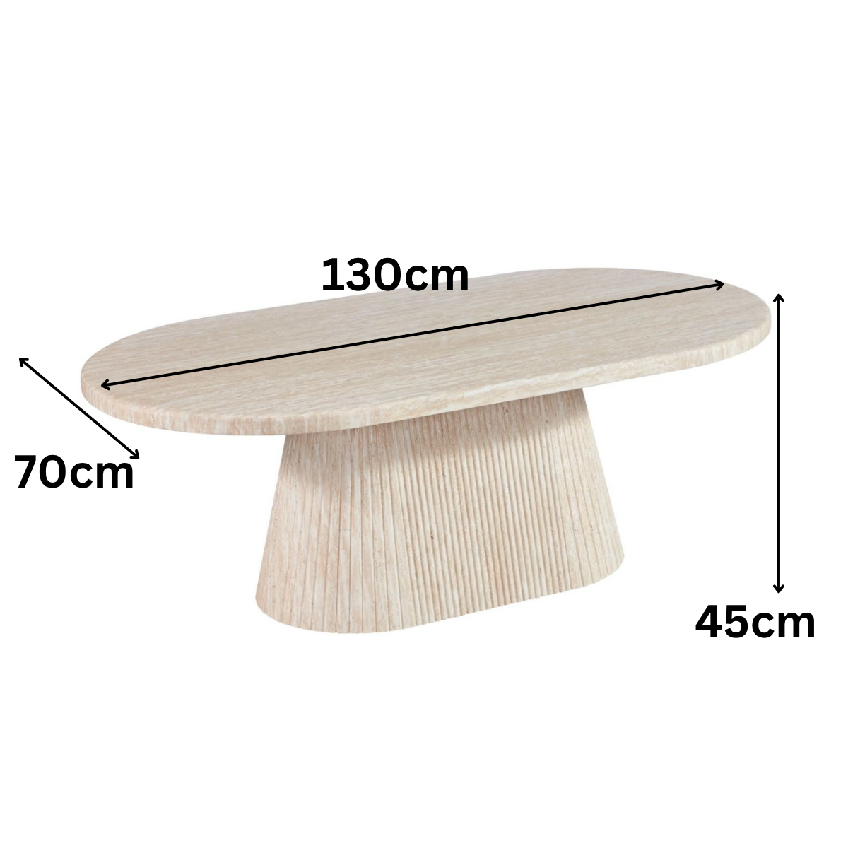 Couchtisch Desio Travertin Tischplatte mit edlem Tischbein im Säulenstil 130cm beige