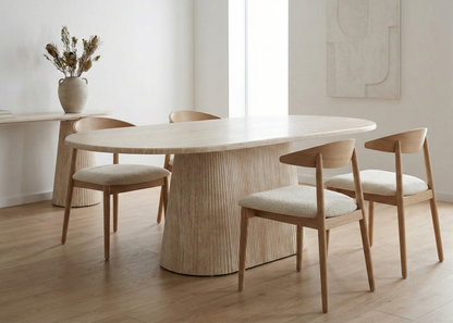 Esstisch Dervio massive Travertin Tischplatte edle Tischbeine im Säulenstil 200cm beige