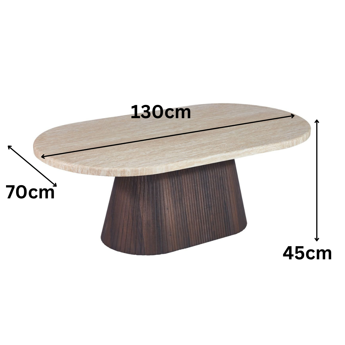 Couchtisch Desio Travertin Tischplatte mit edlem Tischbein im Säulenstil 130cm braun